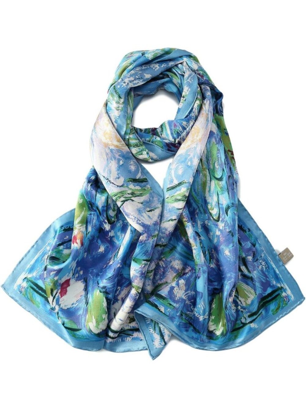 Elegant Charmeuse Silk Scarf with Classic Art Print | Luxurious Fashion